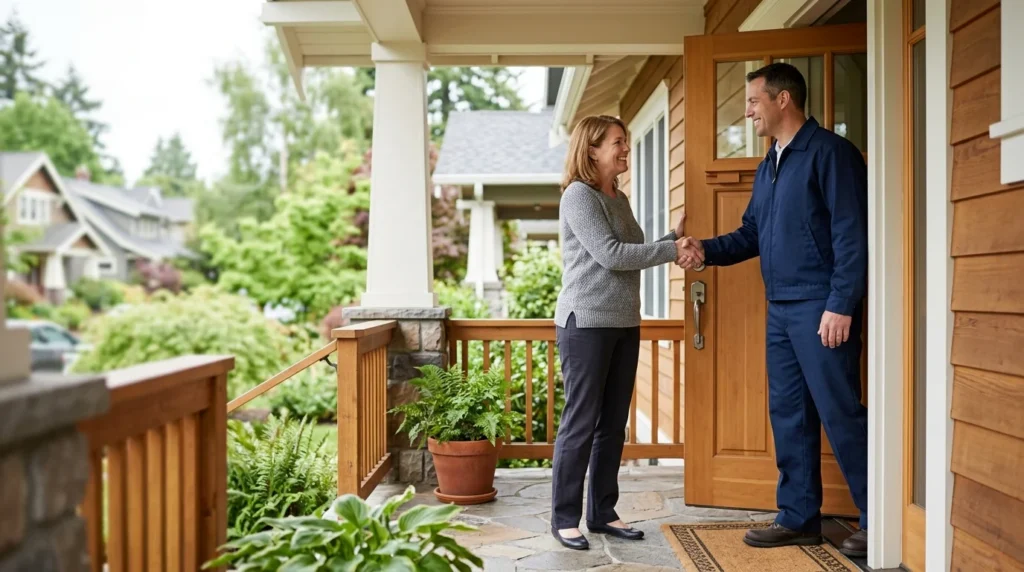 A homeowner shaking hands with a Homefront technician